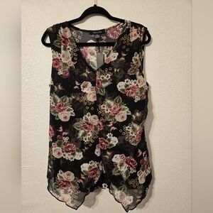 Floral Chiffon Sleeveless Top - Black and Pink